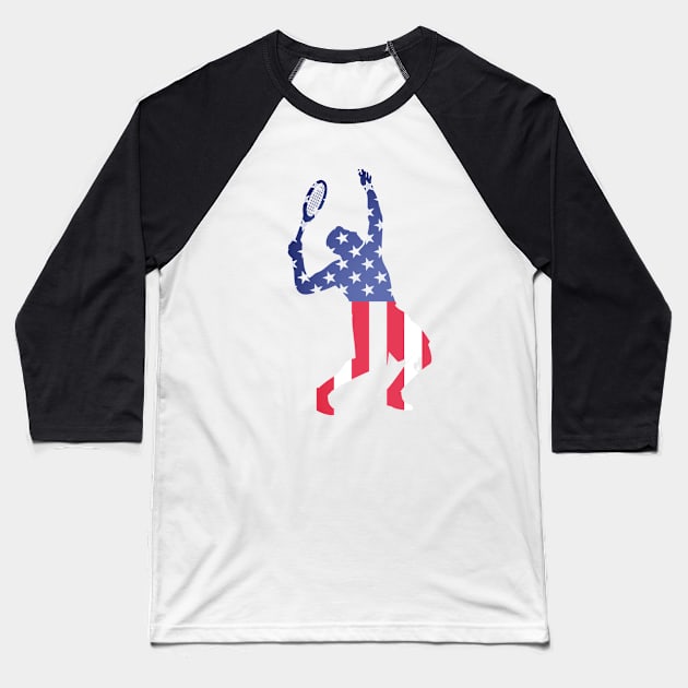 US Open Tennis USA Flag Silhouette Baseball T-Shirt by TopTennisMerch